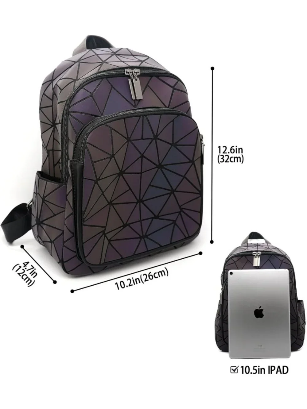 Luminous Geometric Women's Backpack | Retro Holographic Travel Daypack Purse
